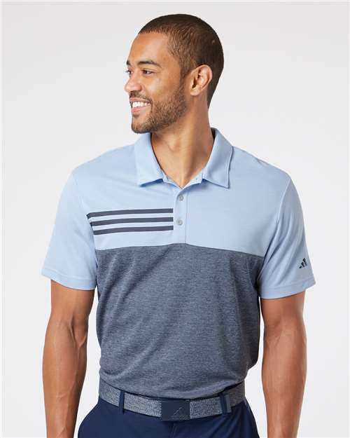 Adidas Men's Heathered Colorblocked 3-Stripes Polo