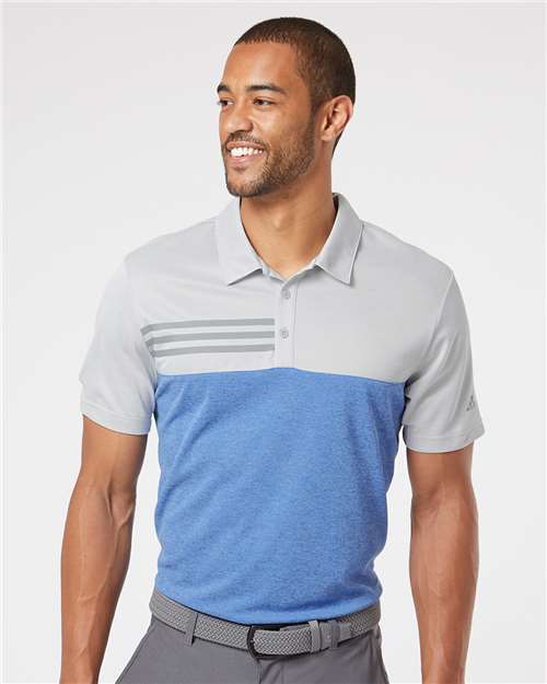 Adidas Men's Heathered Colorblocked 3-Stripes Polo